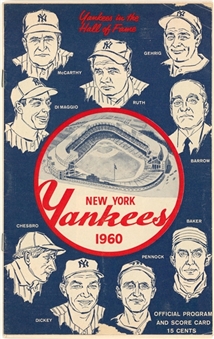 1960 Casey Stengel Triple Signed New York Yankees Program (Beckett)